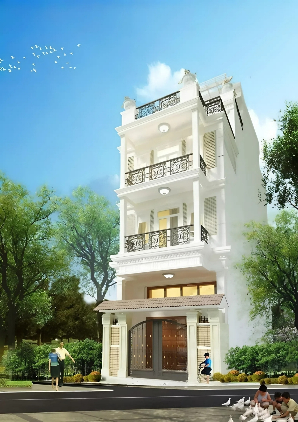 Thiết kế mặt tiền nh&agrave; ống 6m giả biệt thự (ảnh: sưu tầm)