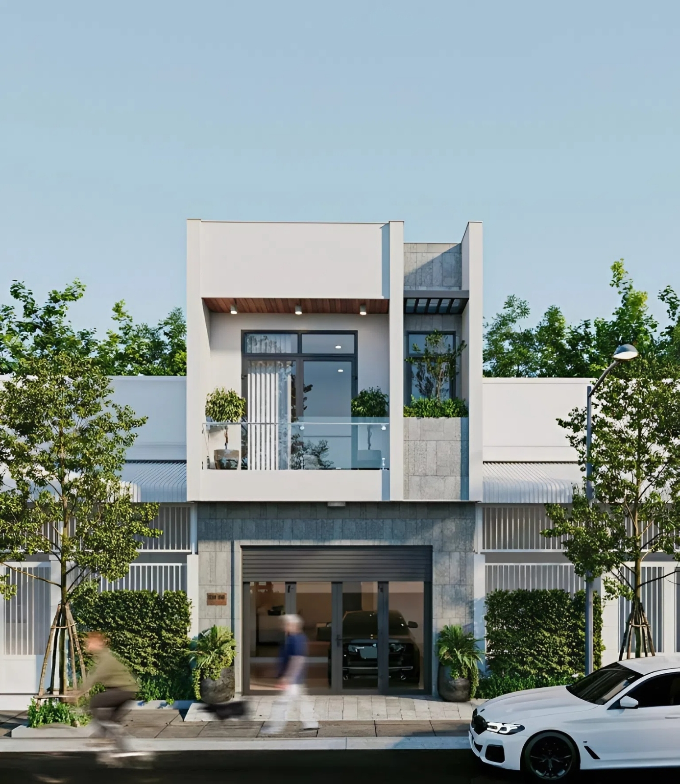 Thiết kế mẫu nh&agrave; mặt tiền 6m hiện đại 2 tầng được tạo th&agrave;nh từ những h&igrave;nh khối vu&ocirc;ng (ảnh: sưu tầm)