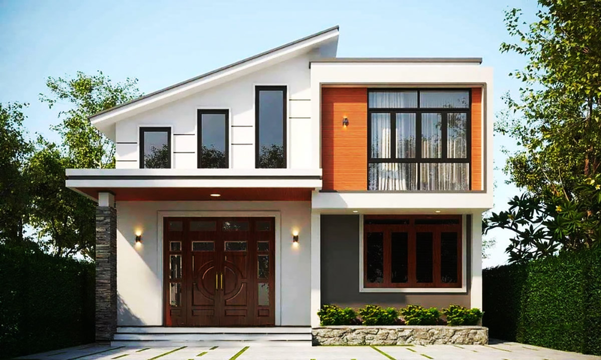 Mẫu nhà ống 2 tầng với mái đa tầng độc đáo, ấn tượng Mẫu nhà ống 2 tầng với mái đa tầng độc đáo, ấn tượng