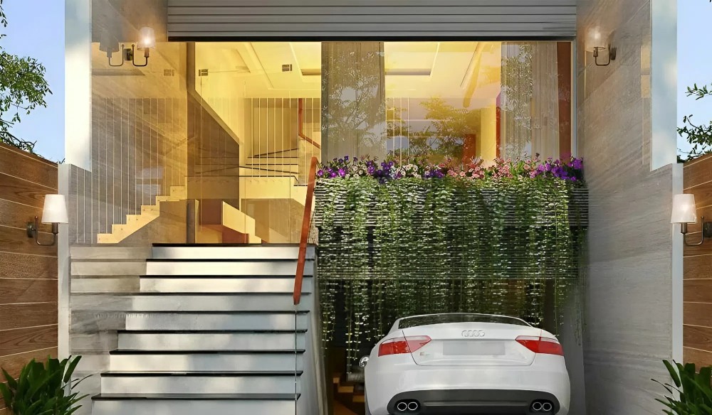 Mẫu nh&agrave; tầng hầm với lối cầu thang b&ecirc;n cạnh