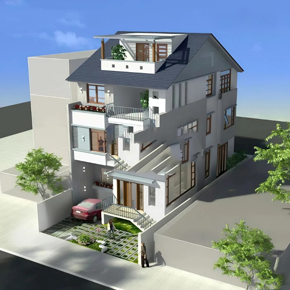 Mẫu nh&agrave; biệt thự phố với tầng hầm ch&igrave;m 