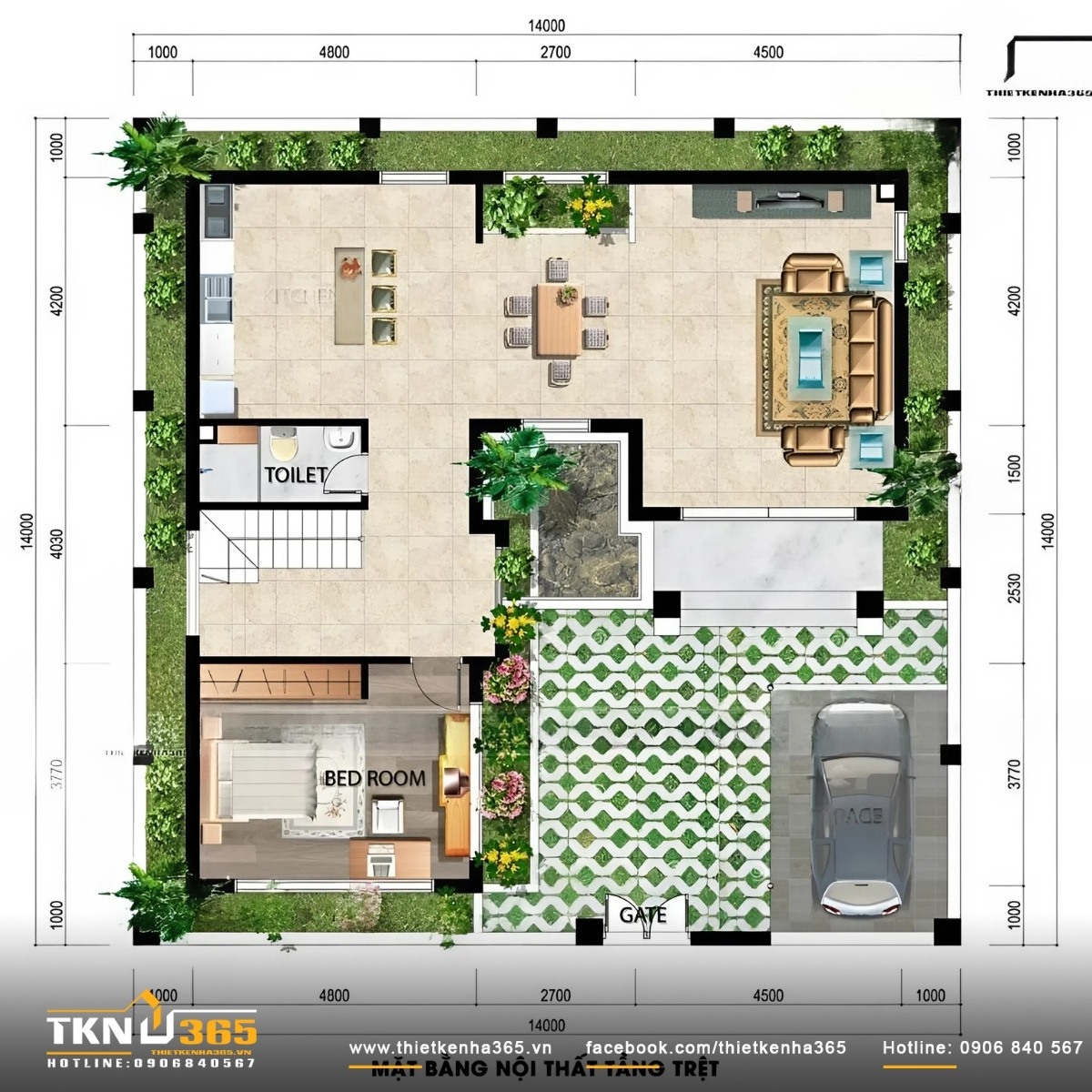 Thiết kế biệt thự 3 tầng 14x14m cho chị Hồng ở An Giang