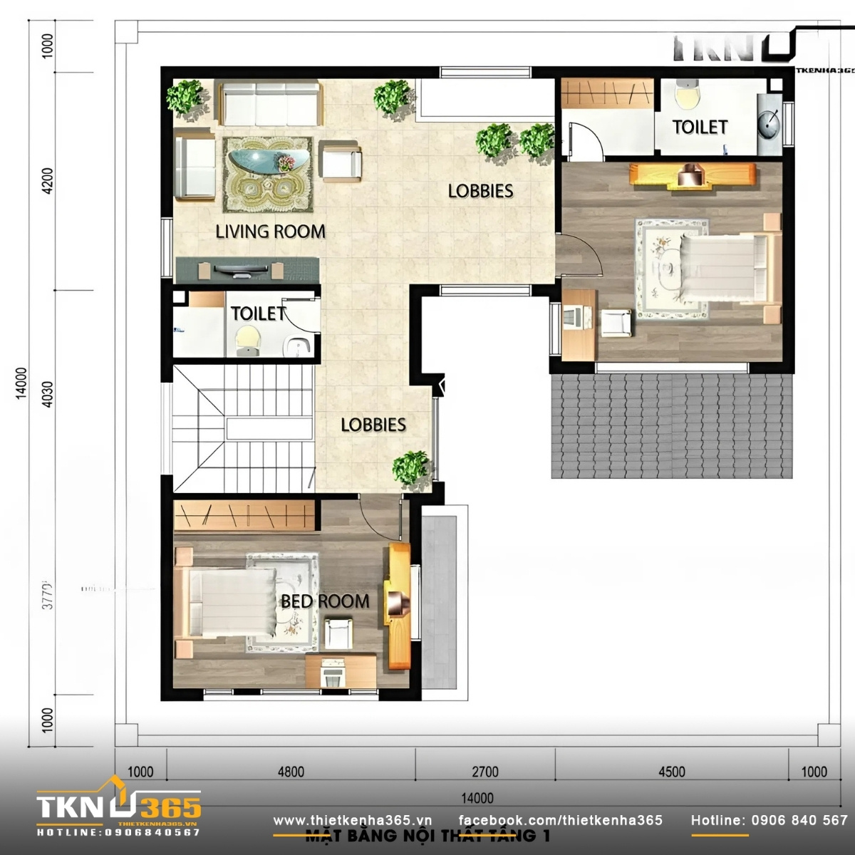 Thiết kế biệt thự 3 tầng 14x14m cho chị Hồng ở An Giang