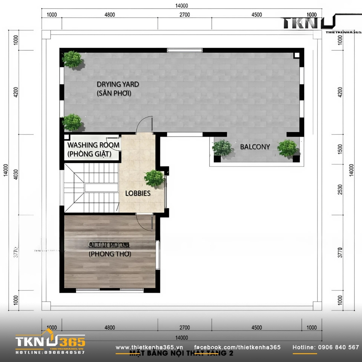 Thiết kế biệt thự 3 tầng 14x14m cho chị Hồng ở An Giang