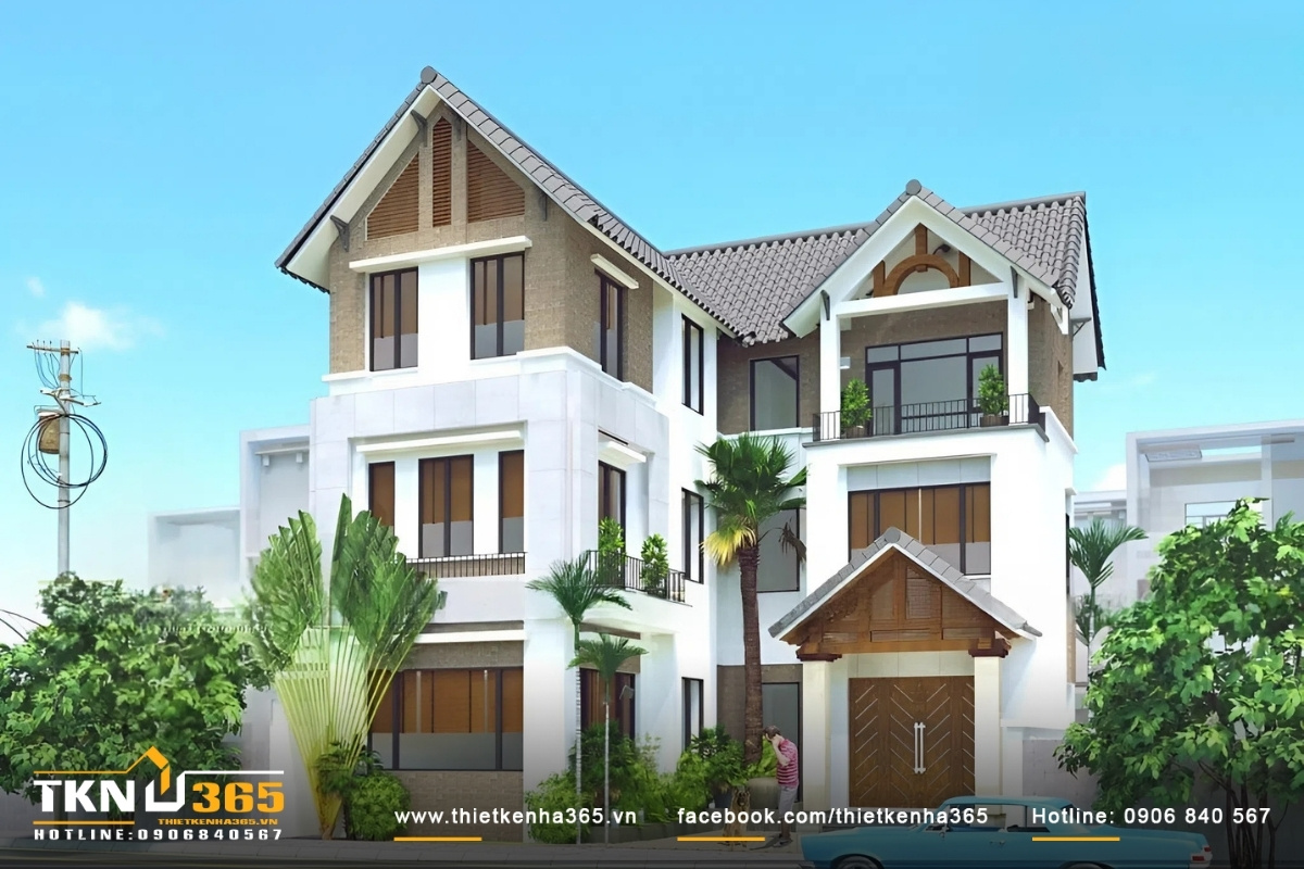 Thiết kế biệt thự 3 tầng 14x14m cho chị Hồng ở An Giang