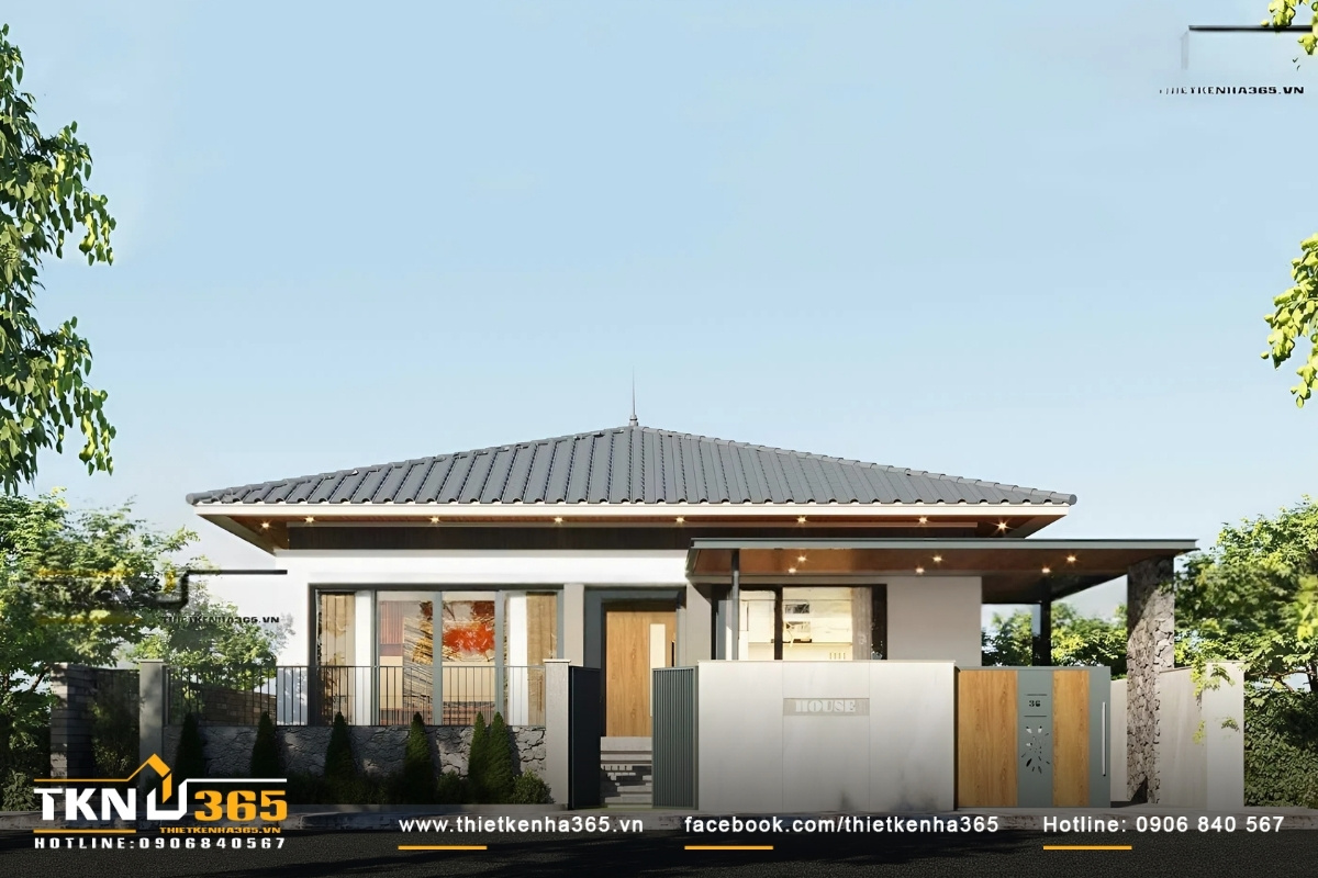 thiết kế biệt thự 16x20m 1 tầng m&aacute;i nhật ở ph&uacute; quốc