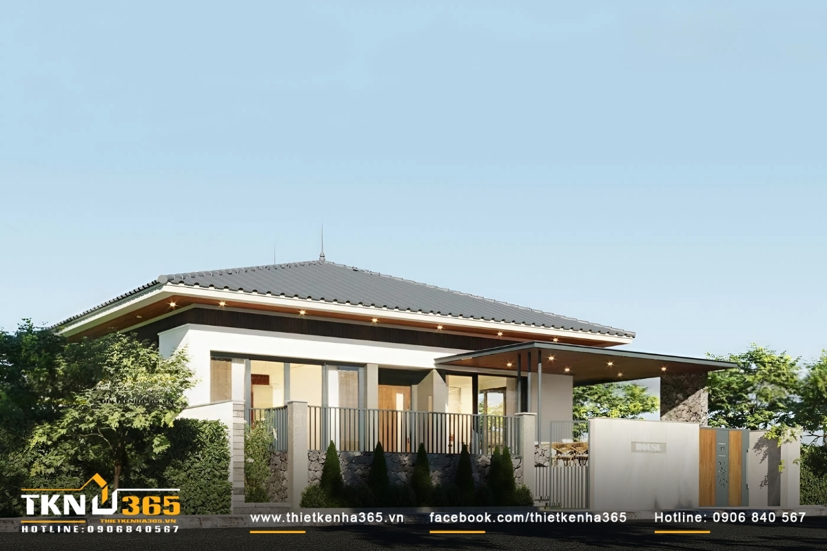 M&aacute;i Nhật c&oacute; độ dốc nhẹ, c&acirc;n đối, tạo tổng thể h&agrave;i h&ograve;a