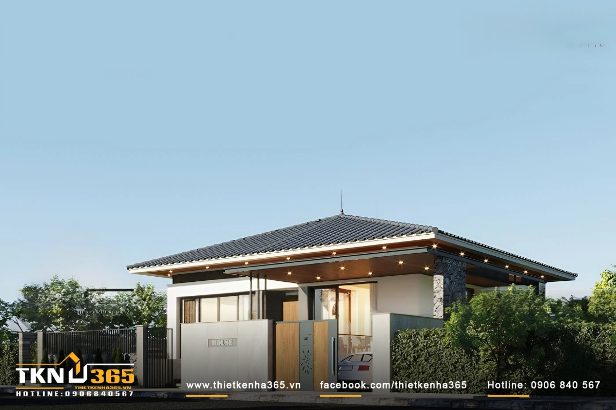 thiết kế biệt thự 16x20m 1 tầng m&aacute;i nhật ở ph&uacute; quốc