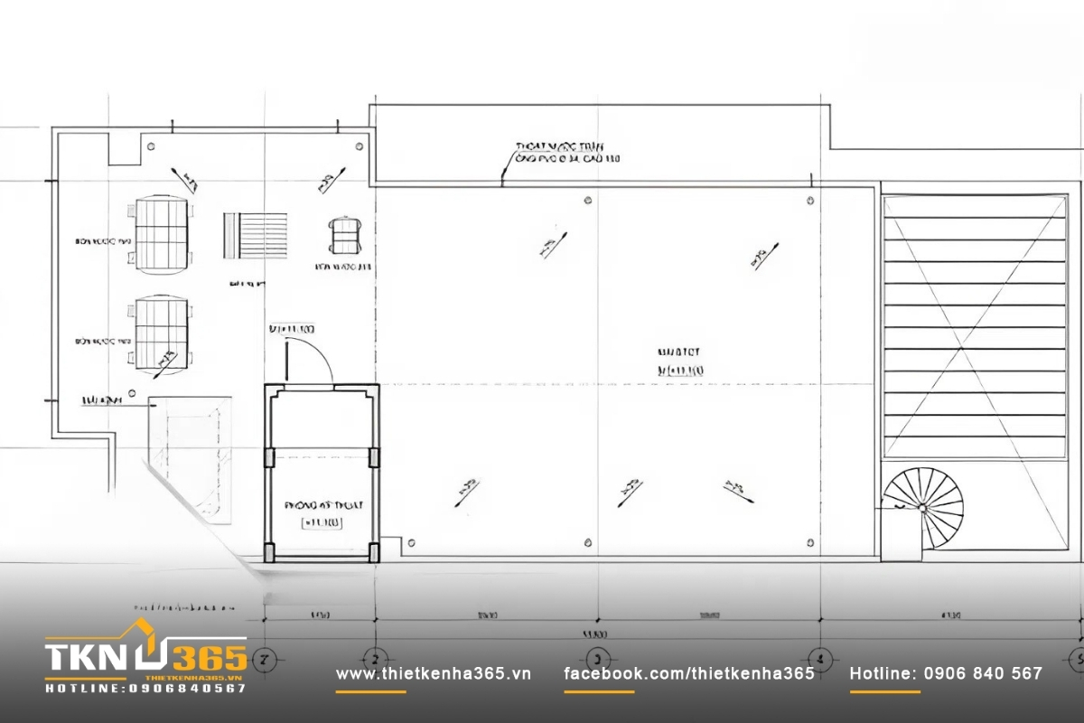 Mặt bằng tầng 4 nhà 4 tầng 2 mặt tiền kinh doanh