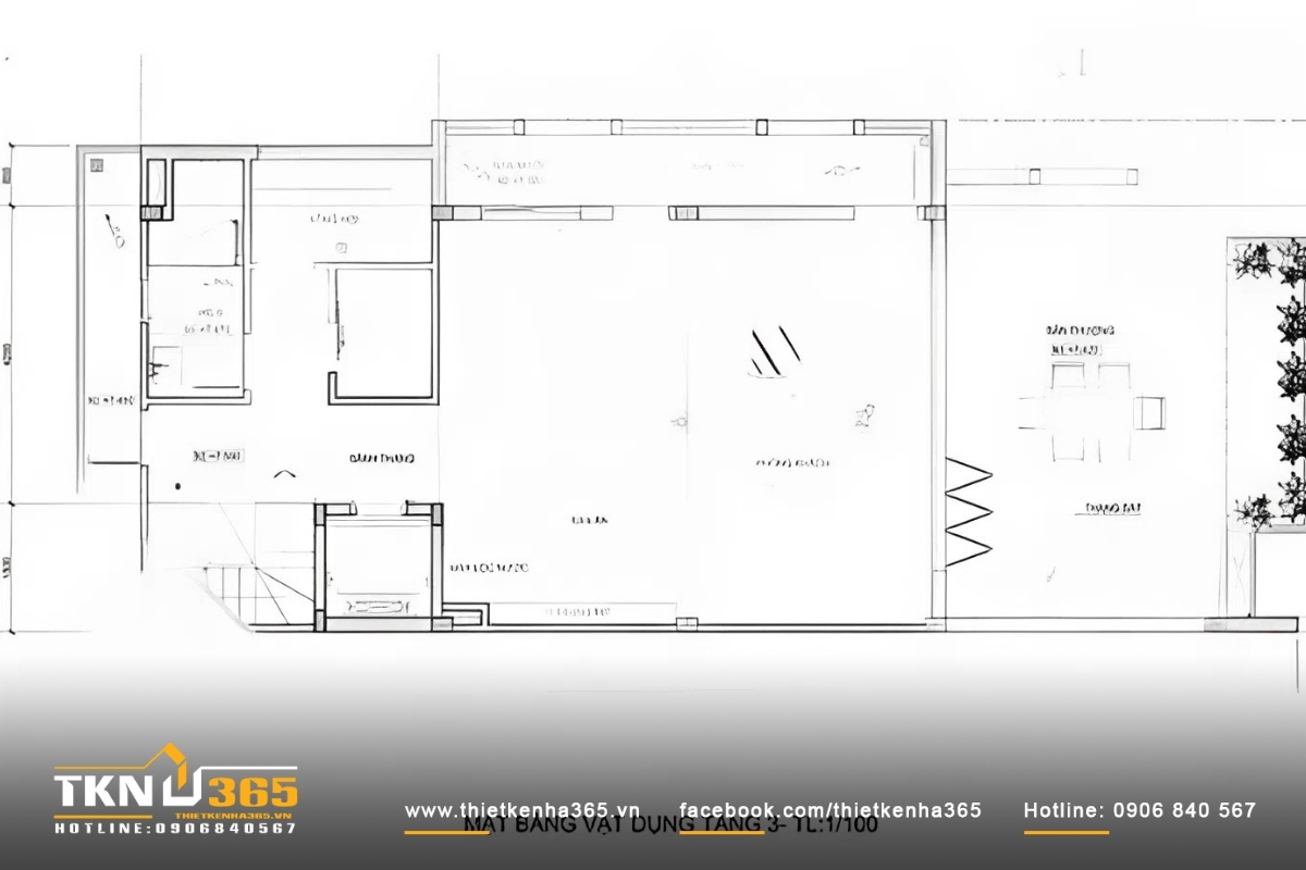 Mặt bằng tầng 3 nhà 4 tầng 2 mặt tiền kinh doanh