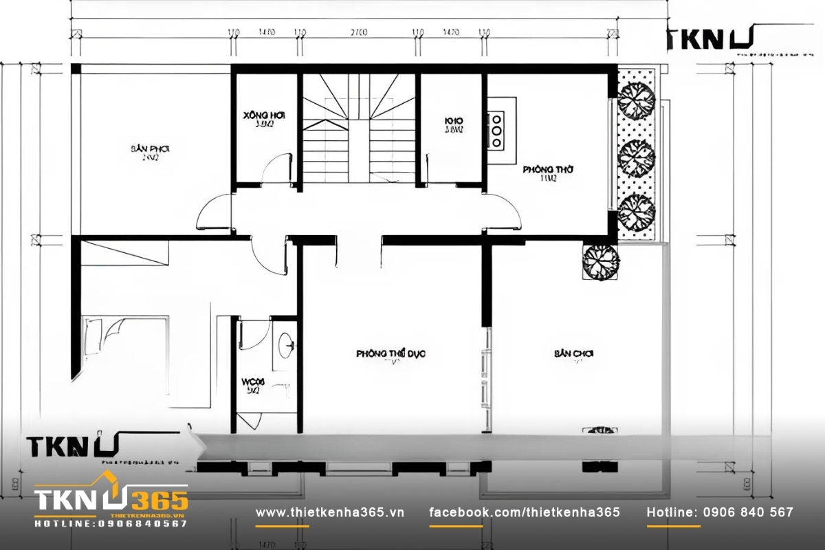 Mặt bằng tầng 3 nhà 3 tầng 2 mặt tiền kinh doanh