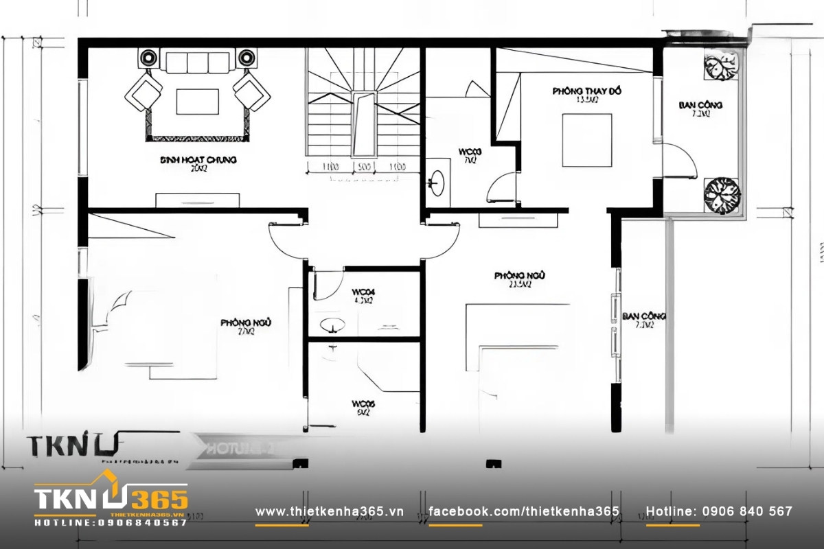 Mặt bằng tầng 2 nhà 3 tầng 2 mặt tiền kinh doanh