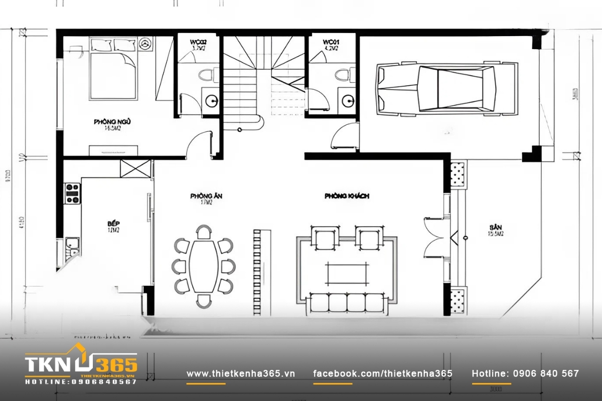 Mặt bằng tầng 1 nhà 3 tầng 2 mặt tiền kinh doanh