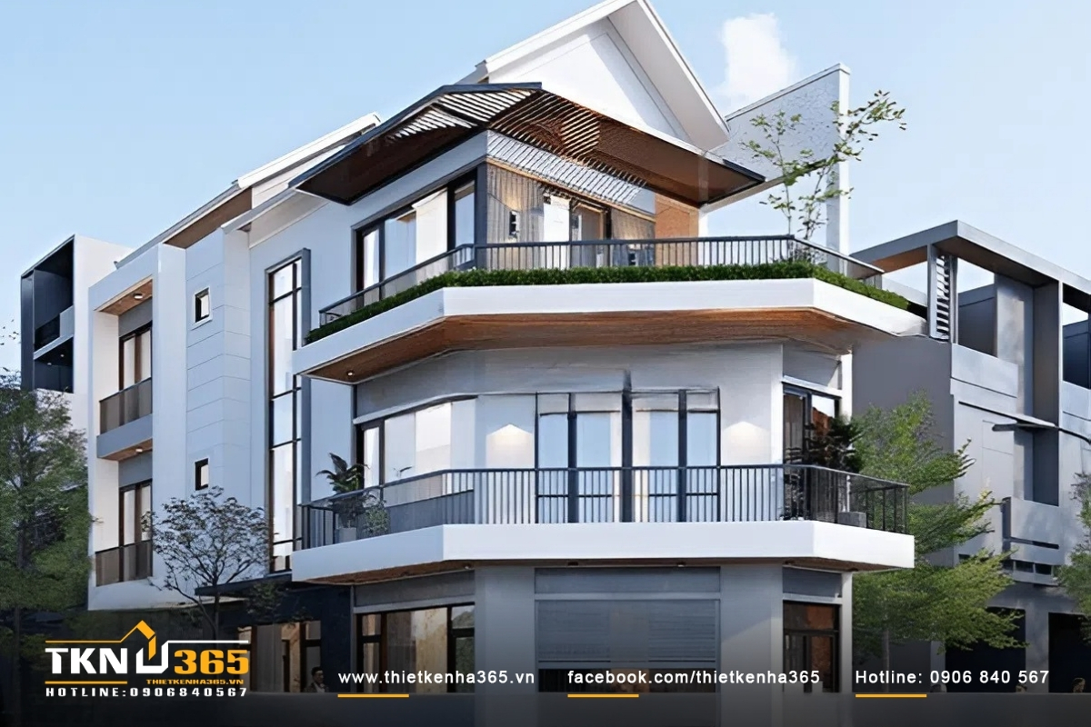 Thiết kế nhà hai mặt tiền kinh doanh hiện đại, đơn giản