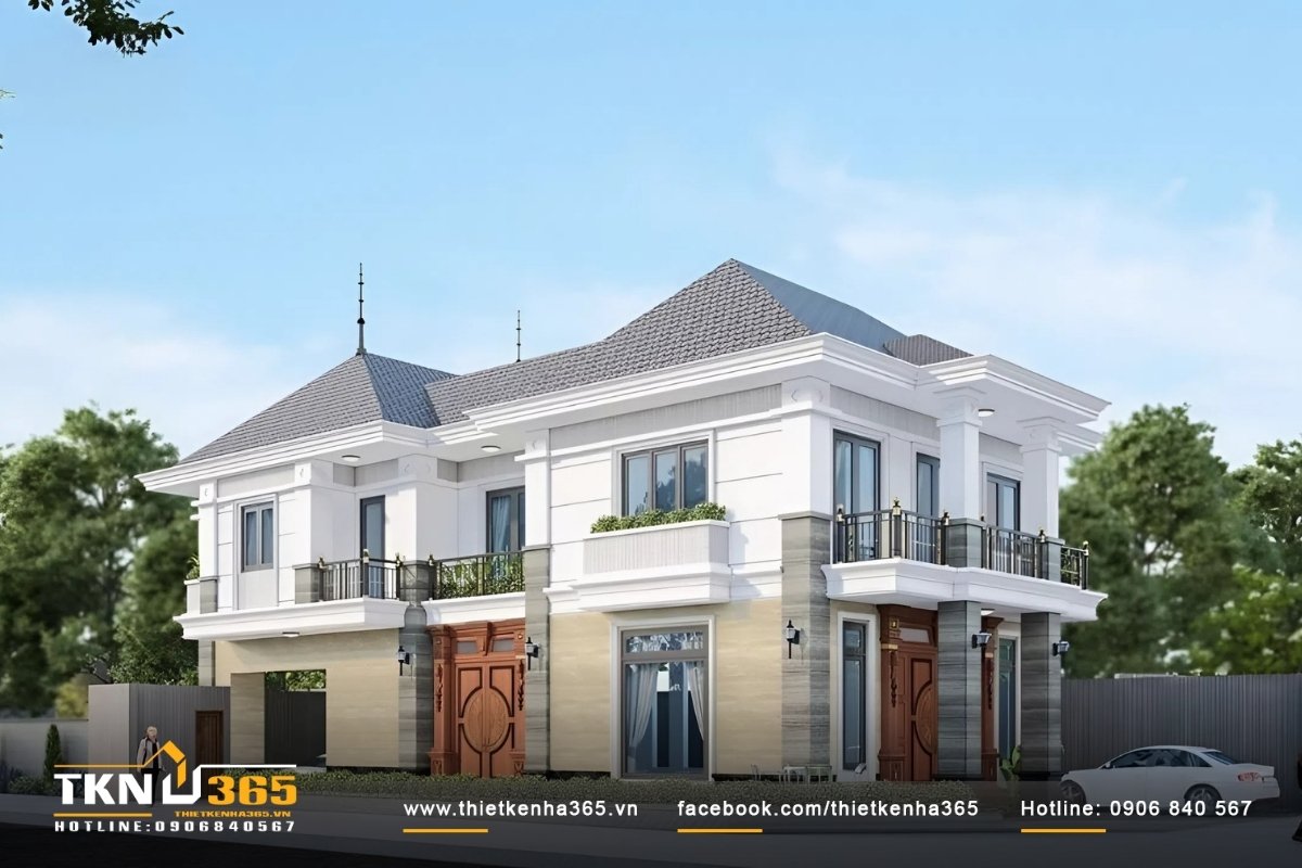 Mẫu thiết kế nhà ống 2 mặt tiền 2 tầng màu sắc hài hòa, thiết kế chỉnh chu