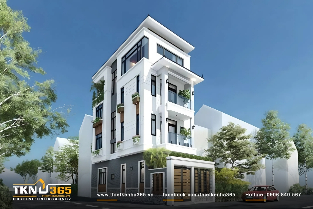 Mẫu nhà hai mặt tiền 4 tầng thiết kế không gian mở thông thoáng