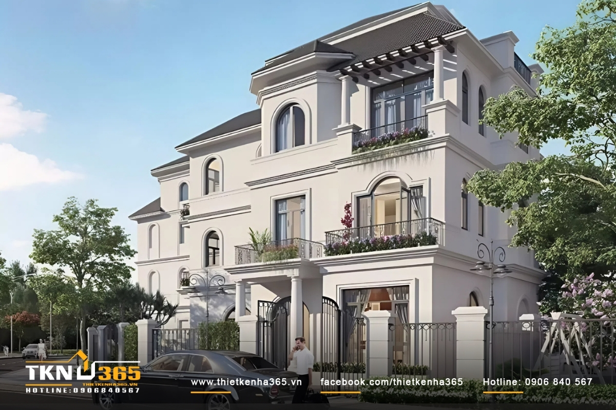 Thiết kế nhà hai mặt tiền kinh doanh phong cách cổ điển