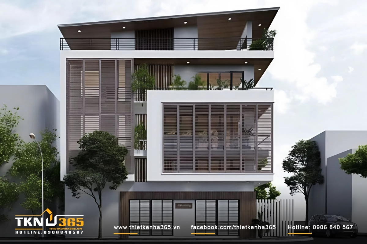 Nhà phố 2 mặt tiền 4 tầng với đầy đủ các tiện ích hiện đại và cảnh quan xanh mát