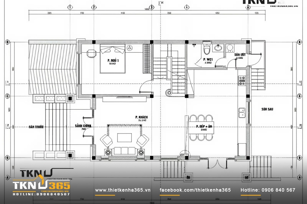 Bản vẽ mặt bằng nhà 2 tầng 100m2 tầng 1