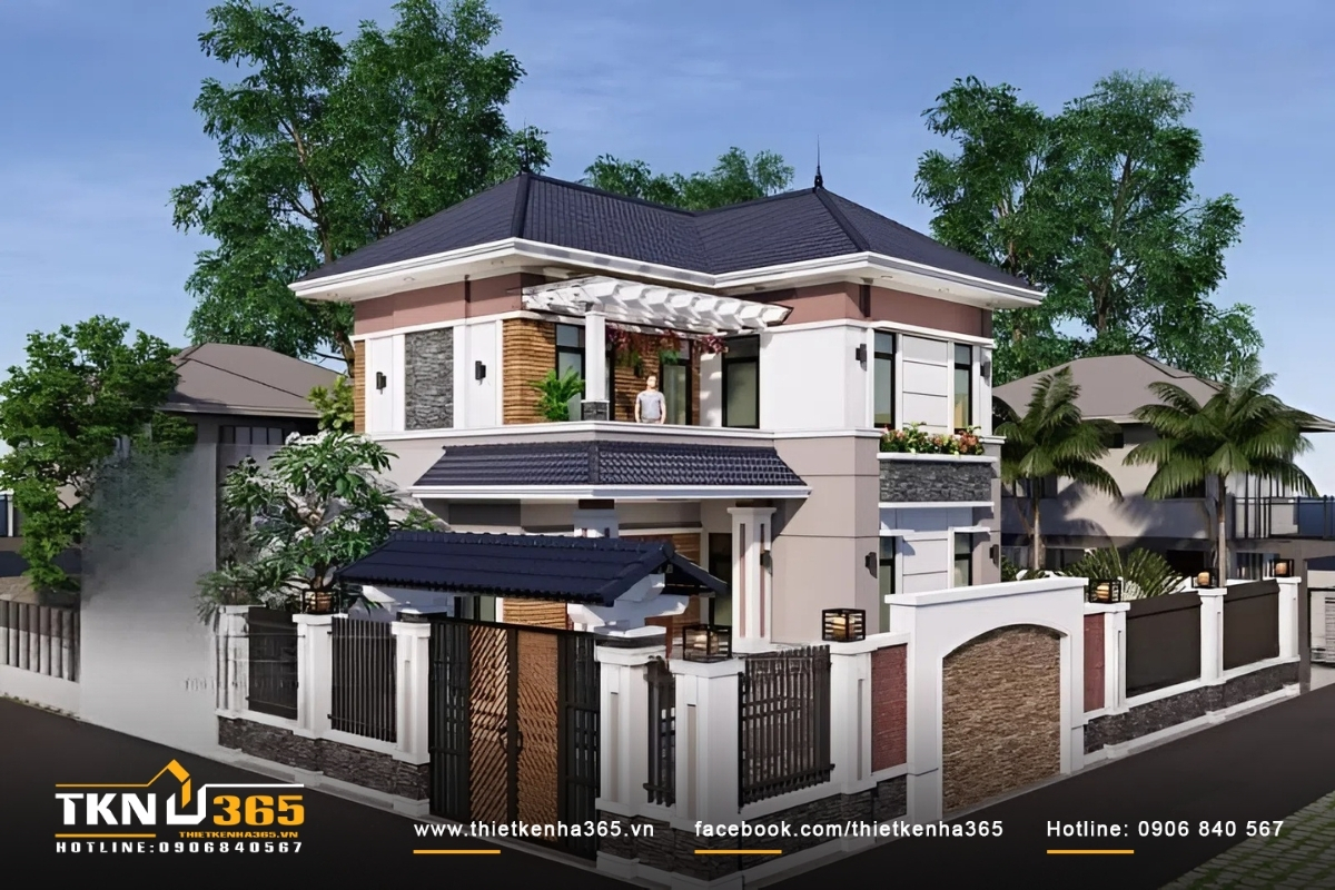 Mẫu nhà 100m2 đẹp 2 tầng thiết kế theo phong cách Nhật có sân vườn