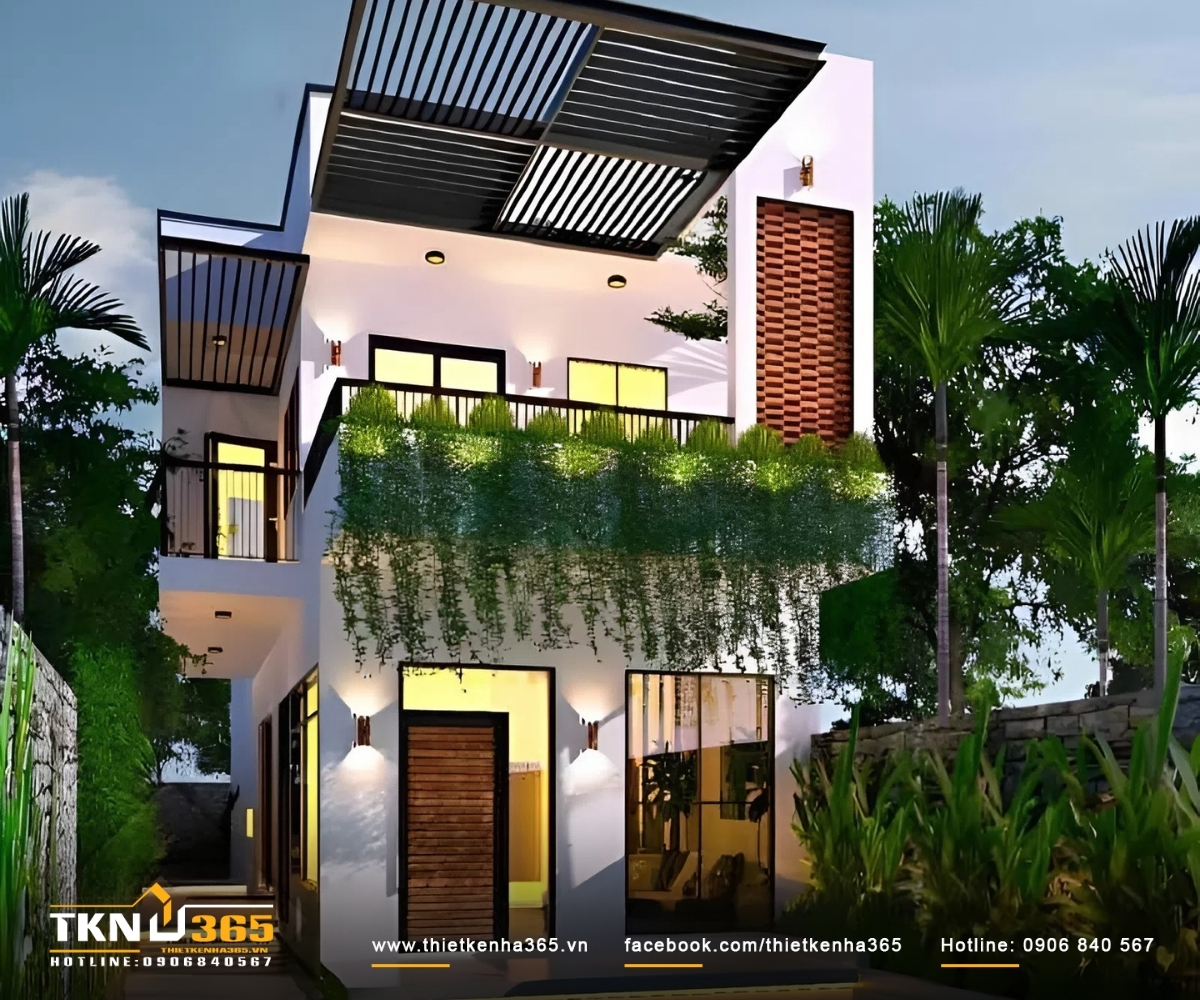 Thiết kế nhà 2 tầng 100m2 nhiều cây xanh gần gũi với thiên nhiên
