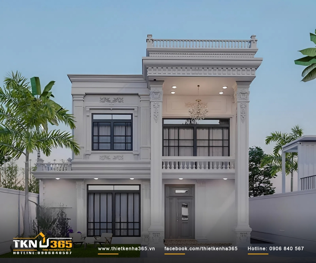 Mặt tiền nhà 100m2 đẹp 2 tầng 4 phòng ngủ thiết kế cổ điển, tinh tế