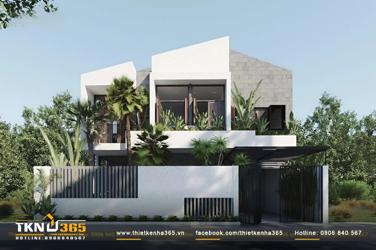 Mẫu thiết kế nhà diện tích 100m2 2 tầng có sân vườn phong cách hiện đại