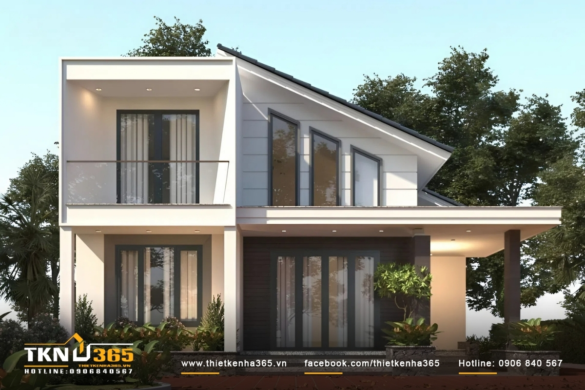 Thiết kế nhà diện tích 100m2 với kiến trúc mái cách điệu cá tính, hiện đại