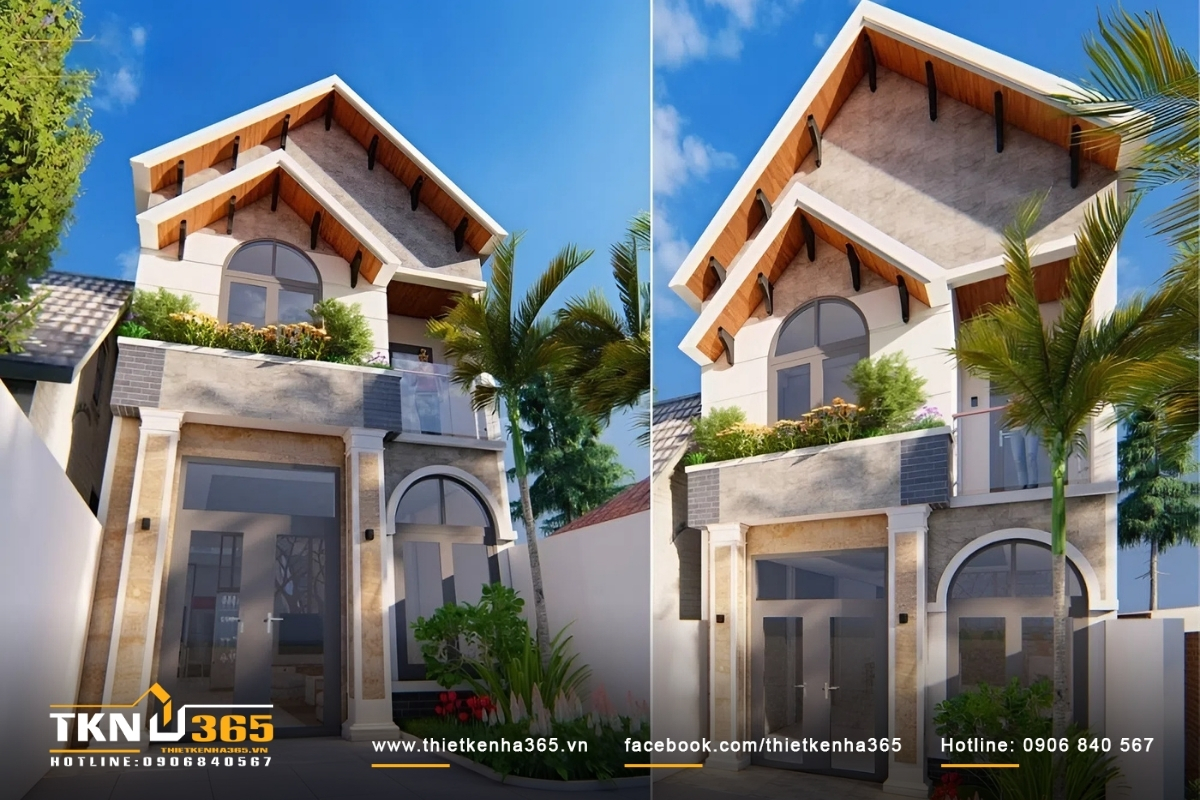 Thiết kế nhà mặt phố 2 tầng 100m2 mái thái