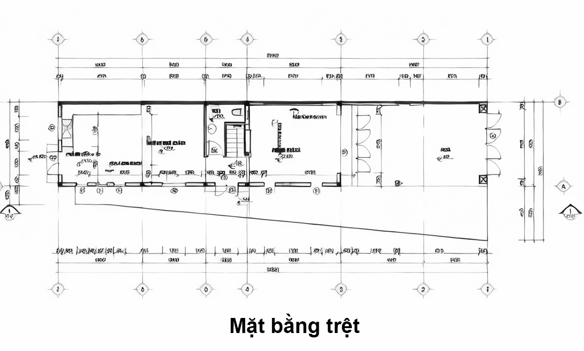 Bản vẽ mẫu thiết kế nhà 2 tầng 6x15 có giếng trời - Mặt bằng trệt Bản vẽ mẫu thiết kế nhà 2 tầng 6x15 có giếng trời - Mặt bằng trệt