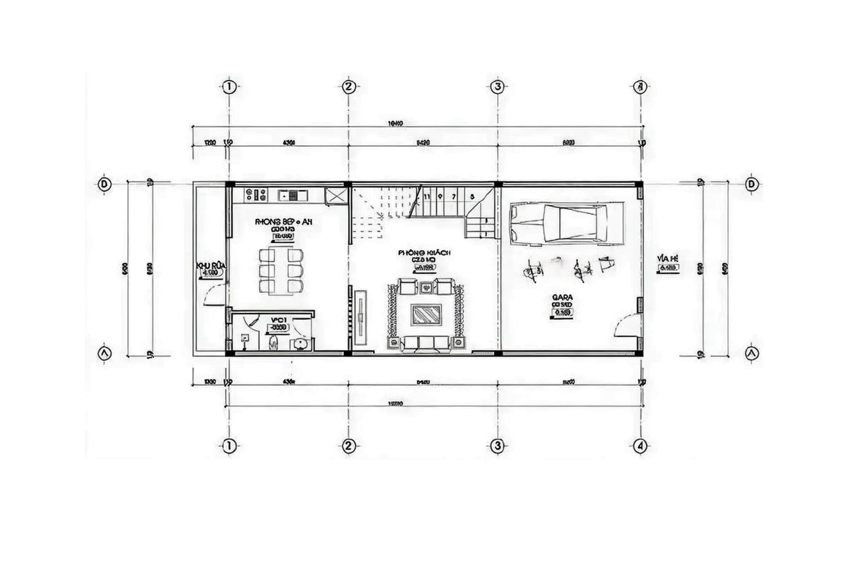 Bản vẽ thiết kê nhà 2 tầng 6x15 hiện đại - Mặt bằng tầng 1 Bản vẽ thiết kê nhà 2 tầng 6x15 hiện đại - Mặt bằng tầng 1