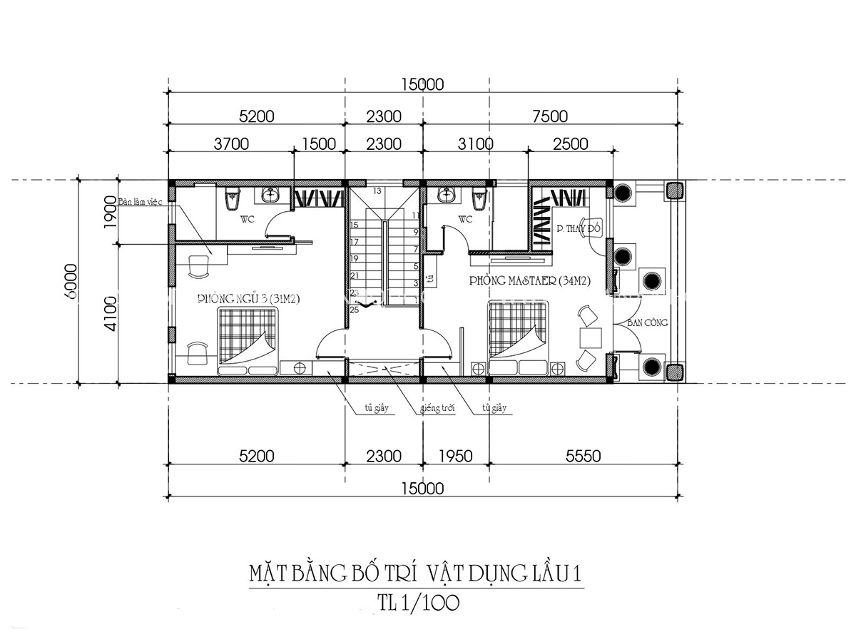 Lầu 1 sẽ bao gồm 1 phòng ngủ thường và 1 phòng ngủ Master có WC riêng và giếng trời Lầu 1 sẽ bao gồm 1 phòng ngủ thường và 1 phòng ngủ Master có WC riêng và giếng trời
