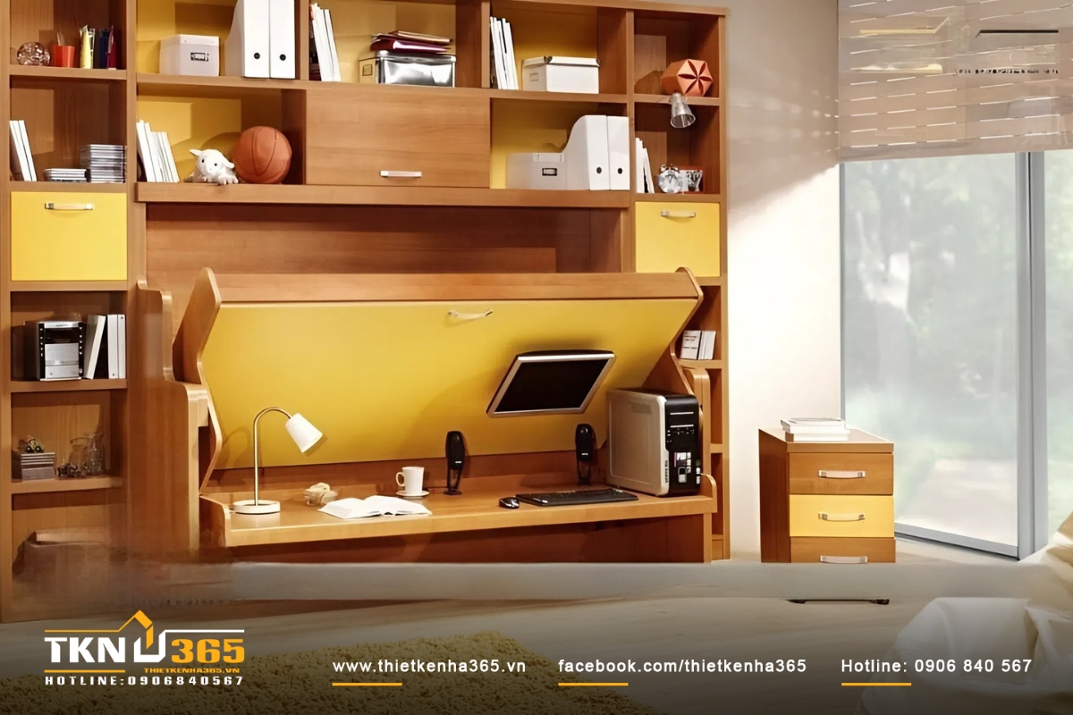 Mẫu nhà 15m2 với kệ tủ thông minh đa chức năng