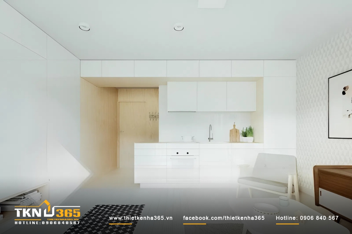 Mẫu ph&ograve;ng bếp cho thiết kế nh&agrave; nhỏ 24m2