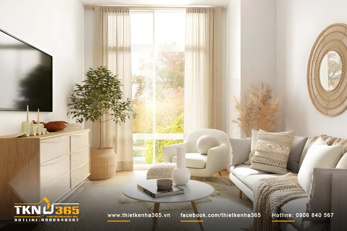 Ph&ograve;ng kh&aacute;ch hiện đại, đơn giản của nh&agrave; nhỏ 24m2