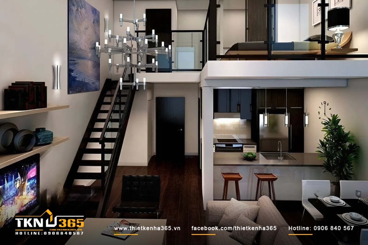 Thiết kế nh&agrave; phố 24m2 c&oacute; ph&ograve;ng bếp kịch trần tối ưu kh&ocirc;ng gian