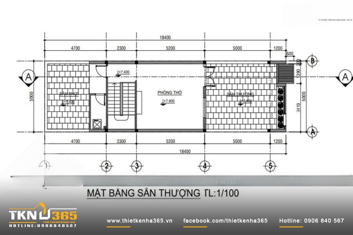Mặt bằng c&ocirc;ng năng tầng trệt nh&agrave; 5x21m