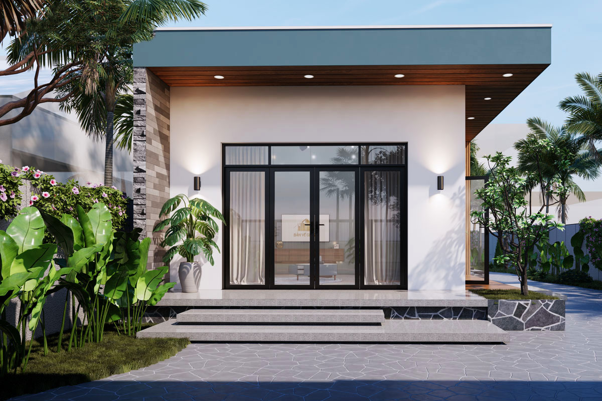 Mẫu thiết kế nhà 1 tầng 3 phòng ngủ 80m2 có mái bằng Mẫu thiết kế nhà 1 tầng 3 phòng ngủ 80m2 có mái bằng