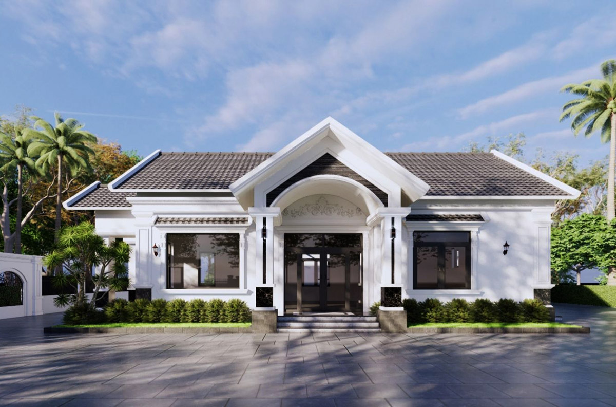 Thiết kế nhà 1 tầng 3 phòng ngủ 80m2 đẹp ở khu vực nông thôn Thiết kế nhà 1 tầng 3 phòng ngủ 80m2 đẹp ở khu vực nông thôn