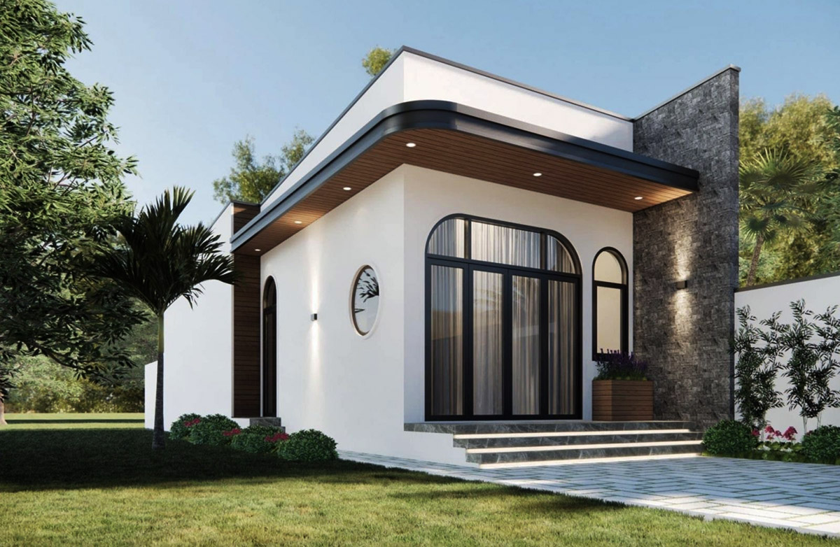 Nhà 1 tầng 3 phòng ngủ 80m2 mái thái với phong cách hiện đại Nhà 1 tầng 3 phòng ngủ 80m2 mái thái với phong cách hiện đại