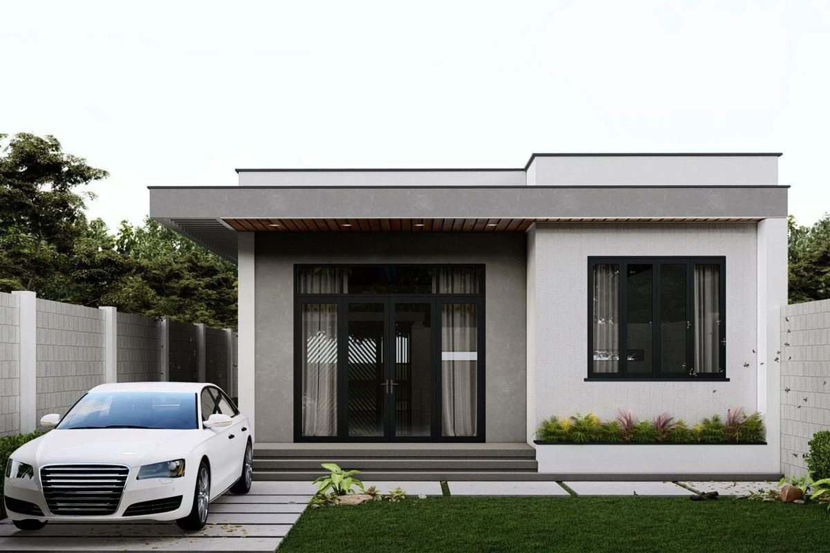 Mẫu nhà 1 tầng 3 phòng ngủ 80m2 có gác lửng với mái bằng Mẫu nhà 1 tầng 3 phòng ngủ 80m2 có gác lửng với mái bằng