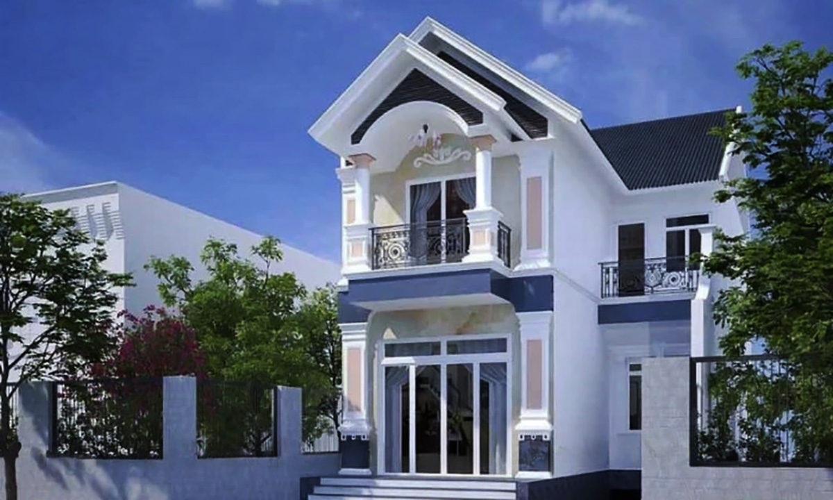 Nhà 2 mặt tiền sử dụng phần mái tôn màu xám để làm nổi bật trên nền trắng Nhà 2 mặt tiền sử dụng phần mái tôn màu xám để làm nổi bật trên nền trắng