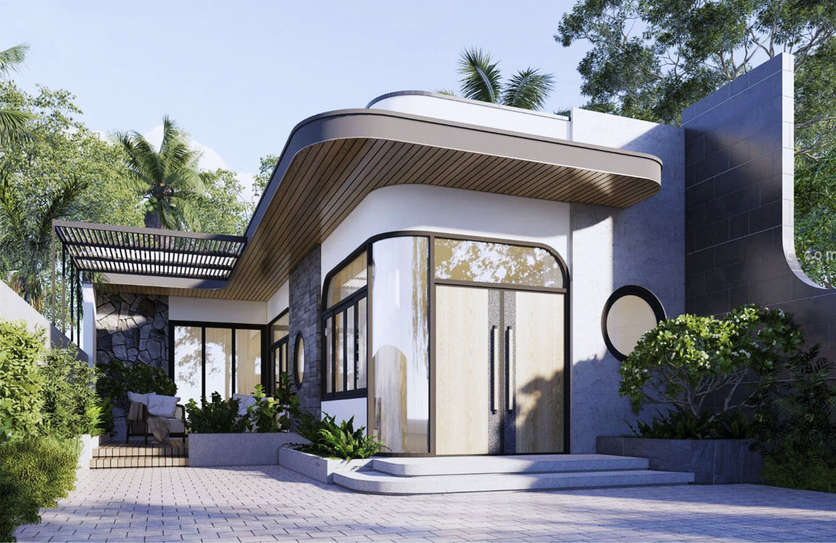 Thiết kế nhà chữ L đơn giản nhưng không kém phần đẹp mắt, sang trọng