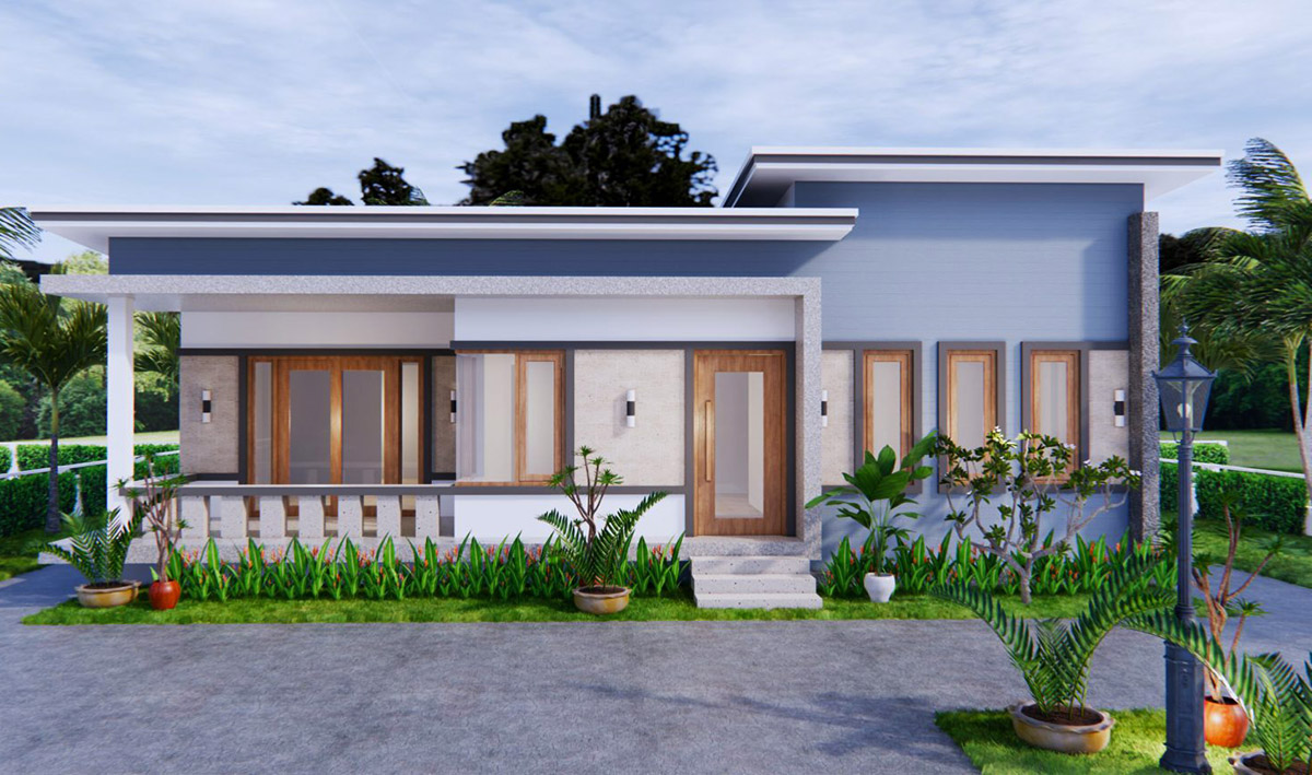 Mẫu nhà chữ L 1 tầng mái bằng mặt phố sang trọng 