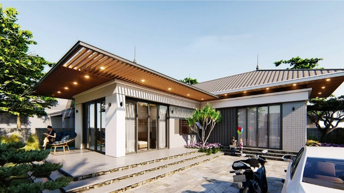 Những mẫu nhà chữ L 1 tầng đẹp ở nông thôn