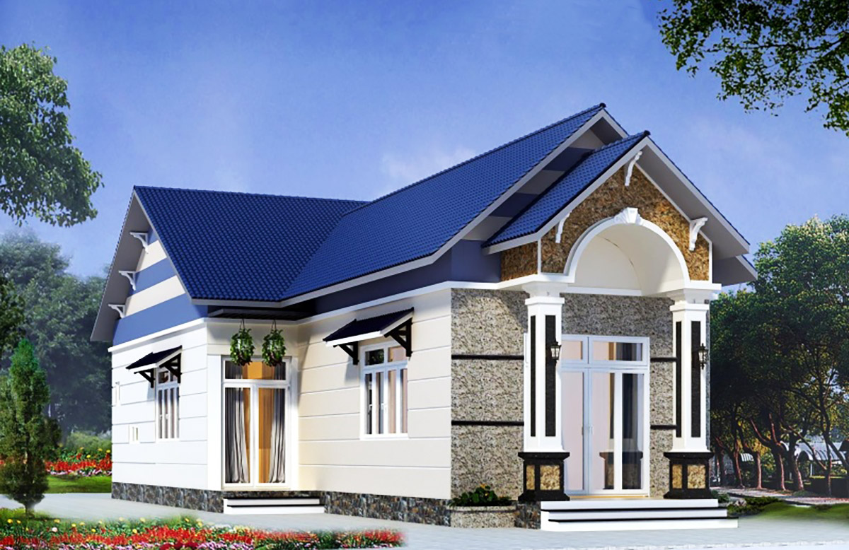 Mẫu thiết kế nhà chữ L với mái thái đơn giản