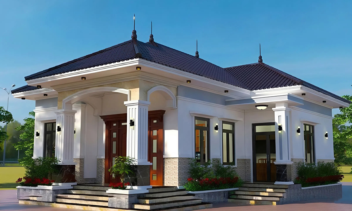 Nhà chữ L 1 tầng có kiến trúc kiên cố, bền bỉ theo thời gian