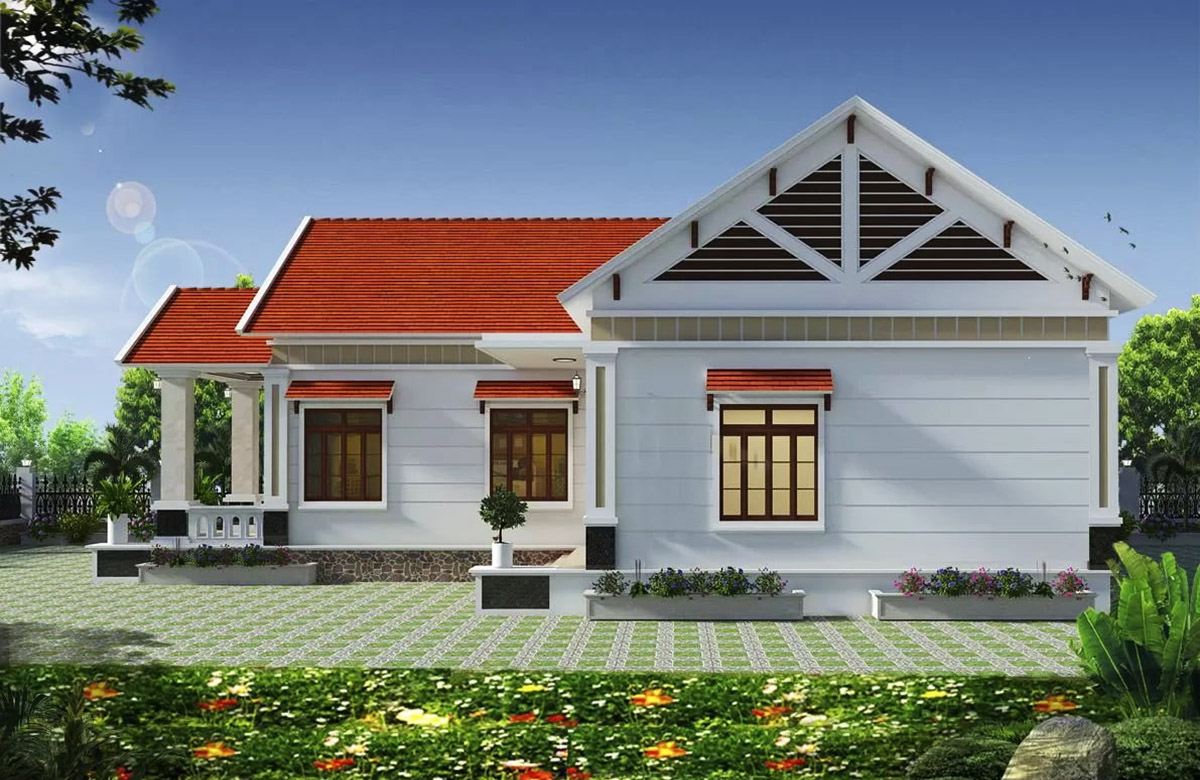 Mẫu nhà chữ L 1 tầng phù hợp với gia đình có từ 3 đến 5 thành viên