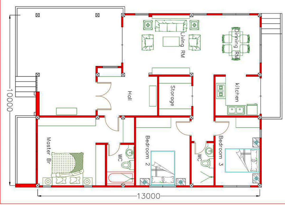 Mặt bằng công năng của ngôi nhà chữ L hiện đại