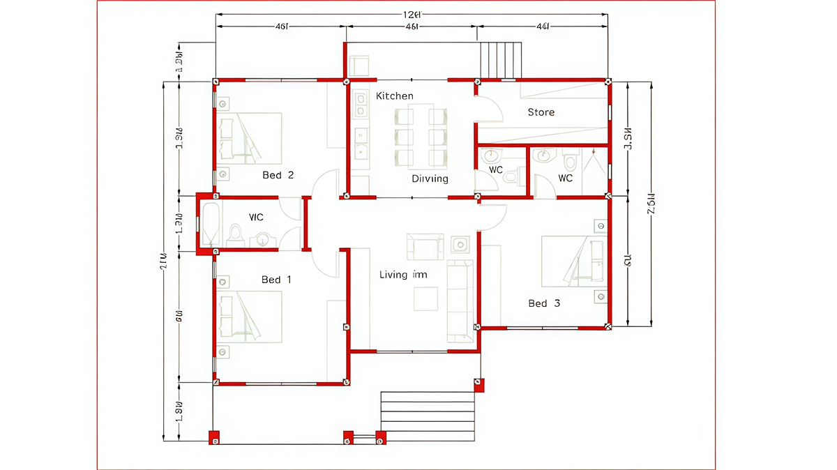 Mẫu bản vẽ nhà chữ L 1 tầng cấp 4 mái bằng không gian thoáng mát 